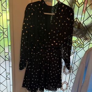 MISA LOS ANGELES Black Metallic Dot Long-Sleeve Wrap Dress $475